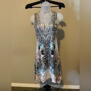 Panhandle Slim Jr Sleeveless Peacock Design lace hem Dress.  NWT Sized Small